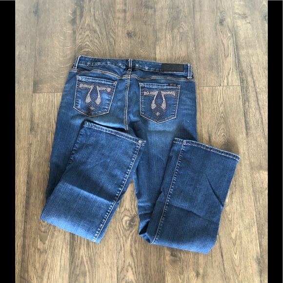 SEVEN7 distressed darker jeans with topaz detail - Picture 10 of 12